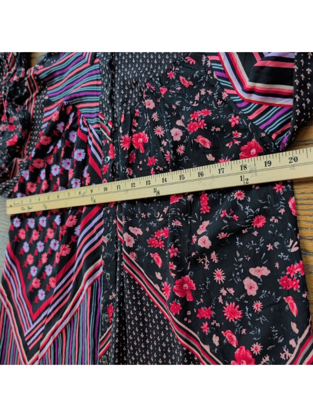 Free People Womens XS Mixed Print Button Front Blouse Boho Floral Striped Viscos - Picture 13 of 16